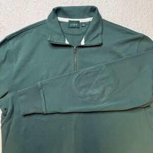 Vtg J Crew Oarsmen Mens Green 1/4 Zip Pullover Sweater Elbow Patches Size Medium
